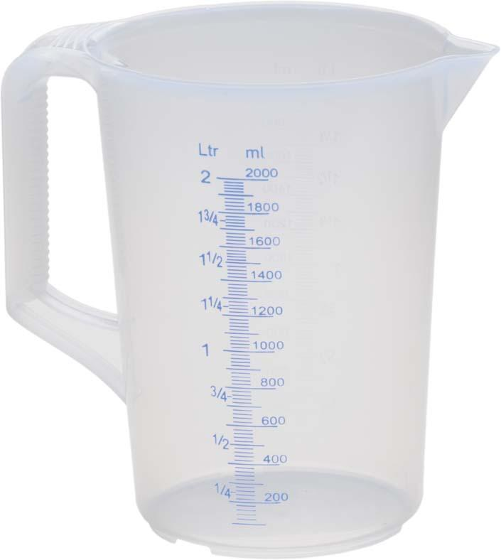 Messbecher mit Griff, PP, transparent, Skala blau
